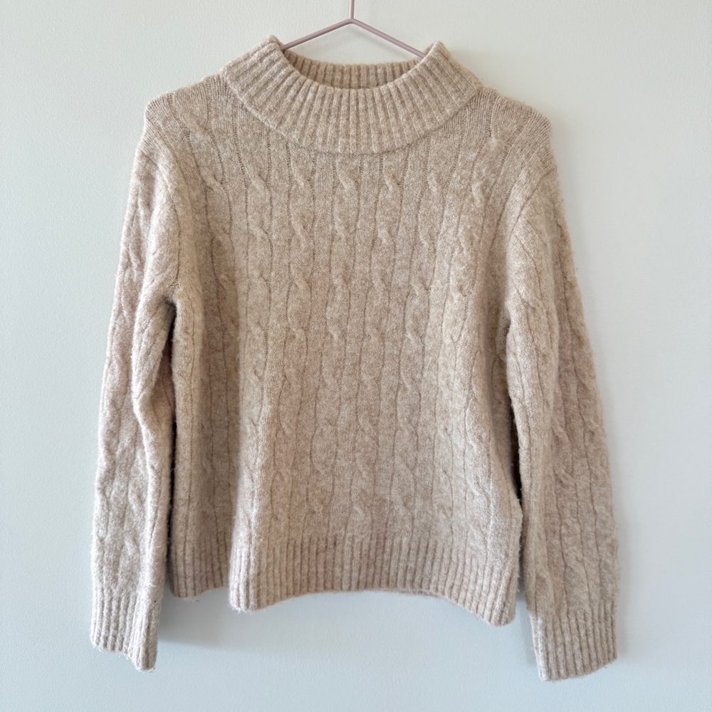 J.Crew Crewcuts Girls Cable Knit Mockneck Sweater Beige Cream Wool Blend XS 4-5 - Picture 3 of 7